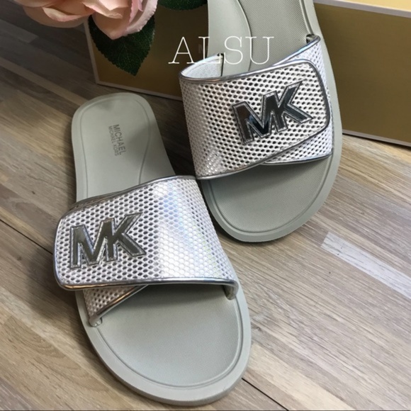 Michael Kors Palmer Slide Net Mesh Silver White W - Picture 7 of 8